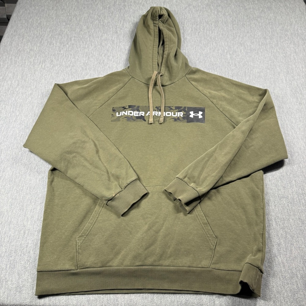 Under Armour Hoodie Mens XL Green Fleece Camo Logo Pullover Sweatshirt